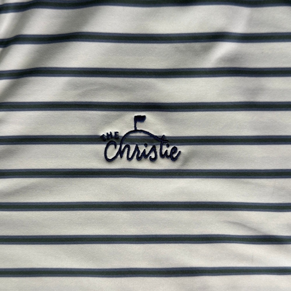 Stitch Golf Logo Polo Shirt White Blue Stripe Performance XL - Picture 3 of 11